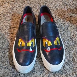 On hold Sketchers slip on pixel art shoe platform read full description as is